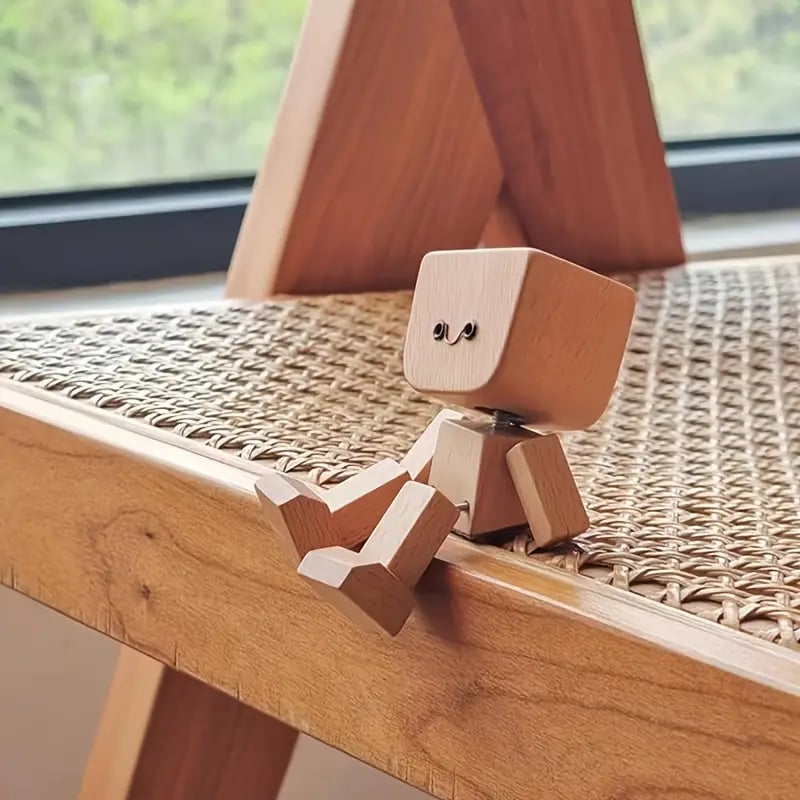 Charmante kleine Holzfigur, die sich mit 12 magnetischen Gesichtsausdrücken bewegt
