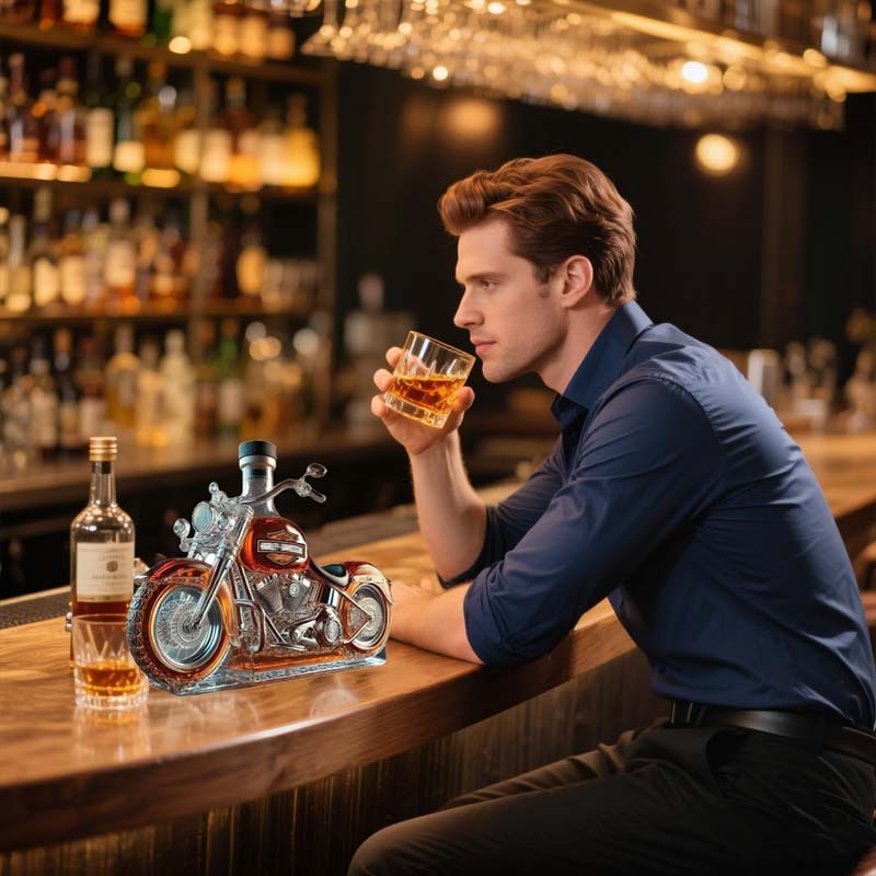 Kreative Motorrad-Glasweinflasche
