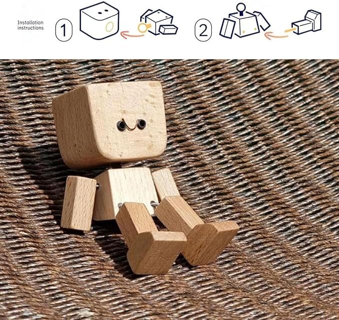 Charmante kleine Holzfigur, die sich mit 12 magnetischen Gesichtsausdrücken bewegt