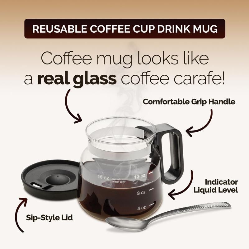 💕49 % RABATT💖☕ 16-Unzen-Glas-Kaffeetasse – Kaffeekannen-Design