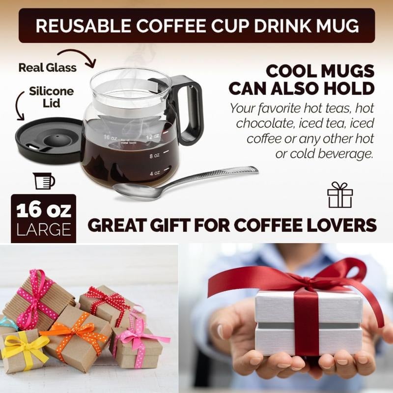 💕49 % RABATT💖☕ 16-Unzen-Glas-Kaffeetasse – Kaffeekannen-Design