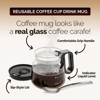 💕49 % RABATT💖☕ 16-Unzen-Glas-Kaffeetasse – Kaffeekannen-Design