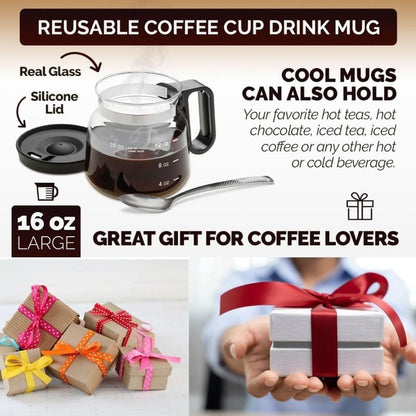 💕49 % RABATT💖☕ 16-Unzen-Glas-Kaffeetasse – Kaffeekannen-Design